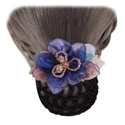 2 Stück Spitze Netz Haarspange Perlen Blume Haar Netz Clip Elastische Frauen Haar Dutt Abdeckung Haarnadel für Pfleger Krankenschwester Kopfbedeckung Navy von Tsangbaby