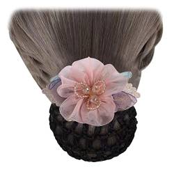 2 Stück Spitze Netz Haarspange Perlen Blume Haar Netz Clip Elastische Frauen Haar Dutt Abdeckung Haarnadel für Pfleger Krankenschwester Kopfbedeckung Rosa von Tsangbaby