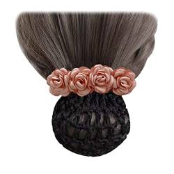 2 Stück Stoff Blume Netz Haarspange Kopfschmuck Mode Frauen Haar Dutt Abdeckung Netz Netz Clip für Flugbegleiter Kopfbedeckung Rosa von Tsangbaby