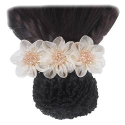 2 Stück elastische Haarknoten Abdeckung Perlen Blume Netz Haarspange elegante Frauen Haarnetz Clip für Dame Tanzbüro Kopfbedeckung Hellgelb von Tsangbaby