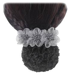 2 Stück elastische Haarknoten Abdeckung Perlen Blume Netz Haarspange elegante Frauen Haarnetz Clip für Dame Tanzbüro Kopfbedeckung Silbergrau von Tsangbaby