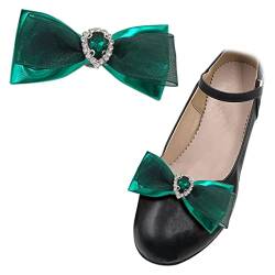 2 Stück grüne Schleife Schuhe Clip 2 Stück einzigartige grüne Kristall Pumps Clips Organza Schleife Schuhe Zubehör für Frauen Sandalen flach von Tsangbaby