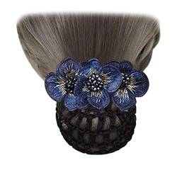 Damen-Haarspangen, Duttabdeckung, gestrickt, bestickt, Blumennetz, Haarspange, Kopfschmuck, elastischer Netz-Clip für Frauen, Haardekoration, Marineblau, 2 Stück von Tsangbaby