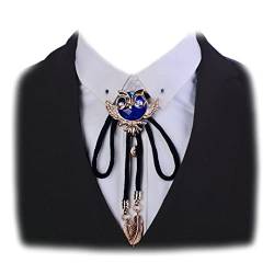 Einzigartige Kristall Eule Bolo Krawatte mit Blatt Anhänger Western Cowboy Leder Bolo Fliege Vogel Strass Halskette für Kostüm Dekor, blau, Einheitsgröße von Tsangbaby