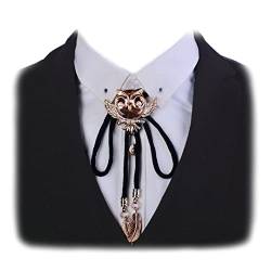 Einzigartige Kristall Eule Bolo Krawatte mit Blatt Anhänger Western Cowboy Leder Bolo Fliege Vogel Strass Halskette für Kostüm Dekor, grau, Einheitsgröße von Tsangbaby