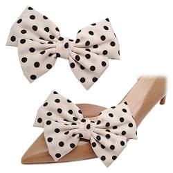 Satin-Schleifen-Schuhclips mit Punkten, einfarbig, abnehmbare Schuhclips, elegante Hochzeit, Party, Schuhschnalle, Tasche, Kleidung, Haarschmuck für Damen und Mädchen, 2 Stück, Stoff, Kein Edelstein von Tsangbaby