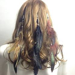 TseenYi Boho Feder Haarspangen Zigeunerfeder Stirnband Haarspange Kopfschmuck Indianerfeder Haarnadel Kopfbedeckung Kopfschmuck Für Frauen Und Mädchen Bühnenauftritt (beige) von TseenYi