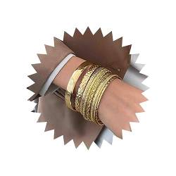 TseenYi Boho Indischen Multi Armreif Armbänder Sets Gold Geschichtet Gestapelt Armreif Armband Multi Stackeble Strukturierte Armreifen Vintage Texturiert Runde Armreif Schmuck Für Frauen Und Mädchen von TseenYi