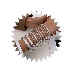 TseenYi Boho Indischen Multi Armreif Armbänder Sets Silber Geschichtet Gestapelt Armreif Armband Multi Stackeble Strukturierte Armreifen Vintage Texturiert Runde Armreif Schmuck Für Frauen Und Mädchen von TseenYi