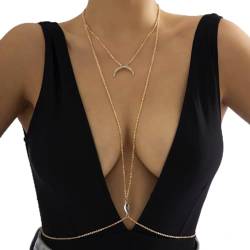 TseenYi Boho Körper Kette Geschichtet Mond BH Bikini Kette Strass Sommer Bauch Taille Kette Sexy Nachtclub Körperschmuck Für Frauen Und Mädchen Geschenke (Gold) von TseenYi