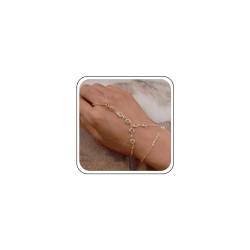 TseenYi Boho-Kristall-Sklavenring-Armband, goldenes Strass-Finger-Armband, Vintage-geschichtetes Fingerring-Armband, geschichtete Hand-Handgelenk-Kette, Handstück-Schmuck für Frauen und Mädchen von TseenYi