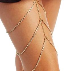 TseenYi Boho Oberschenkel Kette Geschichtet Kristall Oberschenkel Kette Strass Quaste Bein Kette Sexy Nachtclub Cz Körper Kette Strand Bikini Kristall Beinschmuck Für Frauen Und Mädchen (Gold) von TseenYi