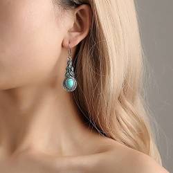 TseenYi Boho Türkis Vintage Ohrringe Mode Blau Kristalle Türkis Anhänger Ohrringe Schmuck Für Frauen Und Mädchen (Silber 1 Paar) von TseenYi