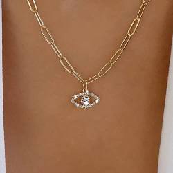 TseenYi Cz Bösen Blick Halskette Gold Bösen Blick Anhänger Halskette Büroklammer Kette Choker Halskette Funkelnde Cz Strass Auge Anhänger Halskette Kette Schmuck Für Frauen Mädchen Geschenke von TseenYi