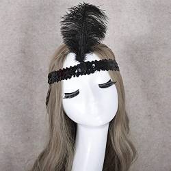 TseenYi Elastische Pailletten Stirnband Haarband Boho Pailletten Feder Kopfteil Haar krawatte Schmuck für Frauen und Mädchen Weihnachten Bühnenperformance (schwarz) von TseenYi