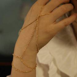 TseenYi Fingerring Armband Gold Handgelenk Finger Armband Boho Sklave Armband Handkette Legierung Kette Handstück Schmuck für Frauen und Mädchen (Gold) von TseenYi