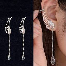 TseenYi Flügel Ohrstecker Manschettenohrringe Kristall Engelsflügel Ohrringe Silber Teardrop Quaste Kette Ohrringe Cz Baumeln Ohrringe Ohrmanschetten Schmuck Für Frauen Und Mädchen (rechts Ohr 1pcs) von TseenYi