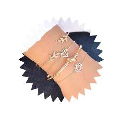 TseenYi Ketten-Armreif-Set, geschichtet, gestapelt, Boho-Goldblatt,offener Armreif, Mode-Kettenarmband, Schmuck für Frauen und Mädchen (4 Stück) von TseenYi