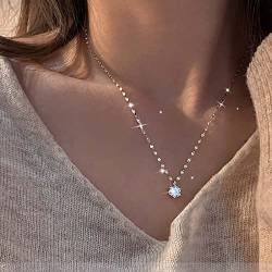 TseenYi Kristall-Anhänger-Halskette Runder Solitär-Anhänger-Halskette Funkelnde Runde Kristall-Halskette Kleiner Punkt Choker-Halskette Silberne Braut-Cz-Halskette Kettenschmuck Für Frauen Mädchen von TseenYi