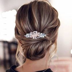 TseenYi Kristall Blumen Haarspange Gold Strass Edelstein Haarspange Vintage Kristall Haarspange Clip Bling Braut Blumen Haarnadeln Hochzeit Kopfbedeckung Frauen und Mädchen (mit transparentem Kristall von TseenYi