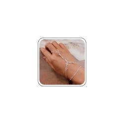 TseenYi Kristall Sklaven Finger Ring Armband Boho Geschichtet Finger Ring Armband Mode Sklaven Armband Kette Strand Hochzeit Schmuck Für Frauen Und Mädchen（Silber 1 Stück von TseenYi