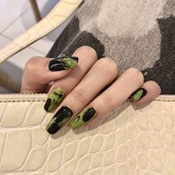 TseenYi Lange Sargpresse auf Nägel schwarz grün fake nails ball glänzend clip auf fingernägel voll abdeckung künstliche falsche nägel mode acryl nägel für frauen und mädchen 24 Pcs von TseenYi