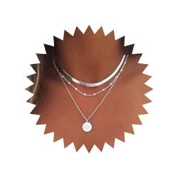 TseenYi Mehrlagige Silber-Blumen-Münzenanhänger Halskette Schlangenknochen Kette Boho Stil Halsketten Schmuck für Frauen und Mädchen von TseenYi