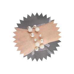 TseenYi Perle Armband Hochzeit weiße Perle Handgelenk Blume Handgelenk Kette Perlen Armreif Boho Mode Armband Schmuck für Frauen und Mädchen Geschenk Braut Brautjungfer Weihnachten (Gold) von TseenYi