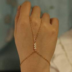 TseenYi Perlen-Finger-Armband Silberring Handkette Armband Boho Sklave Armband Handkette Handstück Schmuck für Frauen und Mädchen (Gold) von TseenYi