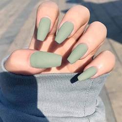 TseenYi Sarg lange Drücken auf Nägel matt grün fake nails Party Hochzeitsclip auf Nägeln quadratische Acrylnägel Vollhülle künstliche Nägel für Frauen und Mädchen 24 Pcs (grün) von TseenYi