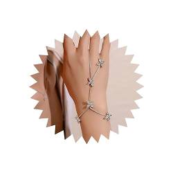 TseenYi Strass Finger Armband Ring Silber Kristall Handketten Blume Fingerkette Armband Sklave Handgeschirr Armband Kette Hochzeitsschmuck für Frauen und Mädchen von TseenYi