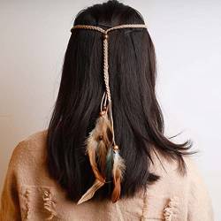 TseenYi Zigeunerfeder Stirnband Haarband Boho Feder Haarband Perlen Feder Quaste Stirnband Schmuck Für Frauen Und Mädchen Weihnachten Bühne Performance (beige) von TseenYi