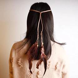 TseenYi Zigeunerfeder Stirnband Haarband Boho Feder Haarband Perlen Feder Quaste Stirnband Schmuck Für Frauen Und Mädchen Weihnachten Bühne Performance (braun) von TseenYi