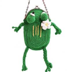 Mini Gestrickte Grüne Frosch-geldbörse, Frosch-geldbörse, Süße Cartoon-Frosch-metallkette, Umhängetasche Für Schlüssel, Headset, Lippenstift von Tsffae