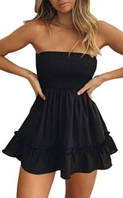 Tube Top Kleid für Frauen Sommer Solide Trägerlose Mini Kleider, Off The Shoudle Rüschen Strandkleid, Schwarze trägerlose Minikleider, Klein von Tsher