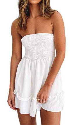Tube Top Kleid für Frauen Sommer Solide trägerlose Minikleider Schulterfrei Rüschen Strandkleid - Weiß - X-Klein von Tsher