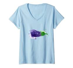 Damen Aubergine Motiv Shirt, Gemüse Vegetarier Hoodie, Vegan Obst T-Shirt mit V-Ausschnitt von Tshirt Shirt T-Shirt Pullover Hoodie Sweater Style