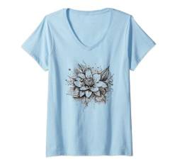 Damen Lotusblume schönes Tshirt, Blumen T-Shirt Mandala Blume Asia T-Shirt mit V-Ausschnitt von Tshirt Shirt T-Shirt Pullover Hoodie Sweater Style