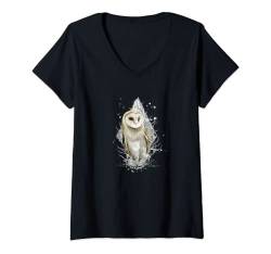 Damen Schleiereule süße Eule Malerei Aquarell, Vogel Wassermalerei T-Shirt mit V-Ausschnitt von Tshirt Shirt T-Shirt Pullover Hoodie Sweater Style