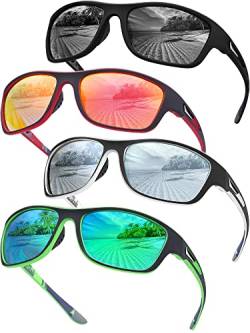 Tskestvy 4 Paar polarisierte Sonnenbrillen für Männer Frauen Sport Wrap Around Shades UV-Schutz Laufen Angeln Radfahren Radfahren, I, One Size Fits Most von Tskestvy