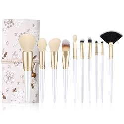 TsoLay 10-teiliges professionelles Make-up-Pinsel-Set, Make-up, Power-Pinsel, weiches Nylon, mit Lederetui von TsoLay
