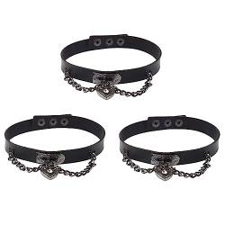 TsoLay 3X Leder Herzanhaenger Kette Halsband Gothic Punk Choker Schwarz von TsoLay