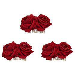 TsoLay 3X Rose Haarspange Rutsche Flamenco Tänzerin Pin Brosche Dame Haar Styling Clip Haarschmuck von TsoLay