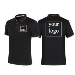 Personalisiertes Design Ihres Eigenen Logo Poloshirts Sommer Kurzarm T-Shirt Klassisches Individuell Bedrucktes T-Shirt mit Foto Text Black,L von Tuboshu