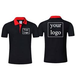 Poloshirt Individuelles Logo T-Shirt Kurzärmelig Personalisierter Druck mit Ihrem Eigenen Design Foto/Text T-Shirt für Herren Damen Lässig Sommer Atmungsaktive Sport Shirts Black,L von Tuboshu