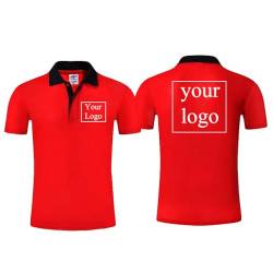 Poloshirt Individuelles Logo T-Shirt Kurzärmelig Personalisierter Druck mit Ihrem Eigenen Design Foto/Text T-Shirt für Herren Damen Lässig Sommer Atmungsaktive Sport Shirts Red,M von Tuboshu