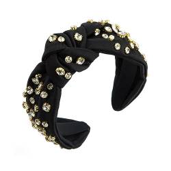 Mädchen Stirnband Damen Strass Stirnband Breiter Knoten Dekor Elastisches Haarschmuck für Sport Bad Alltag Schwarz von Tuelaly