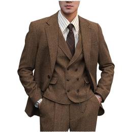 Tuikayoo Herren Anzug Formal Tweed Wolle Fischgrät 3 Stück Hochzeit Slim Fit Anzug Prom Smokings für Trauzeugen（Braun，3XL） von Tuikayoo