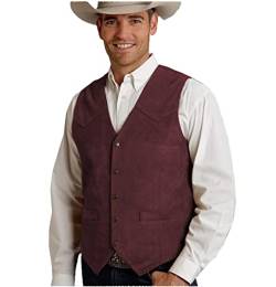 Tuikayoo Herren Lederweste Anzug Weste Wildleder Western Cowboyweste Regular Fit(Burgundisch,XXL) von Tuikayoo