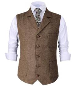 Tuikayoo Herren Retro V Ausschnitt Anzug Weste Tweed Wolle Regular Fit Weste Herringbone für Jacke (Braun,M) von Tuikayoo